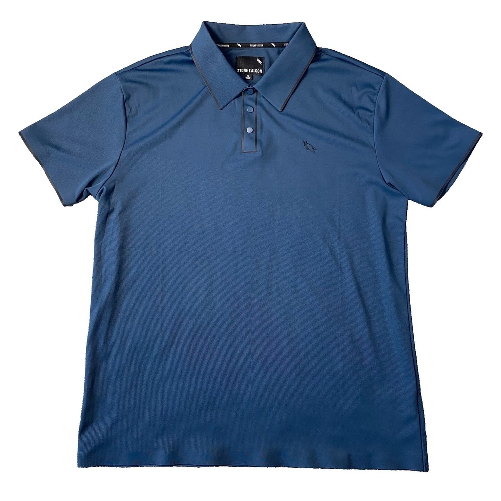 Stone Falcon Performance Polo Shirt Men's XL Blue Golf Snap Buttons Short Sleeve
